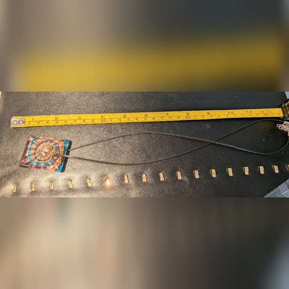 Purple, Blue and Gold  Glass Pendant Necklace - Picture 2 of 4